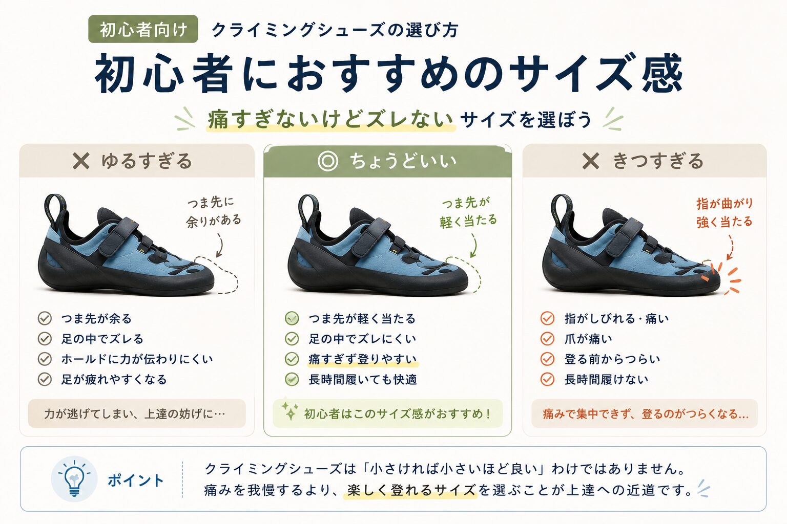 クライミングシューズ初心者におすすめのサイズ感