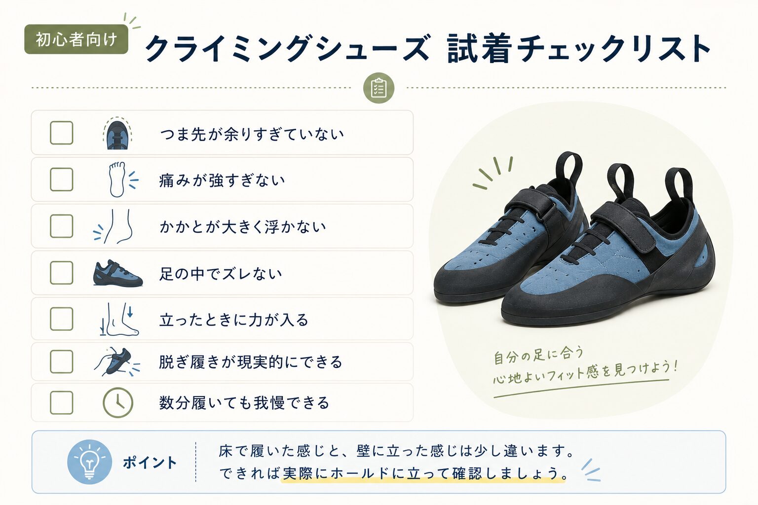 クライミングシューズ試着チェックリスト