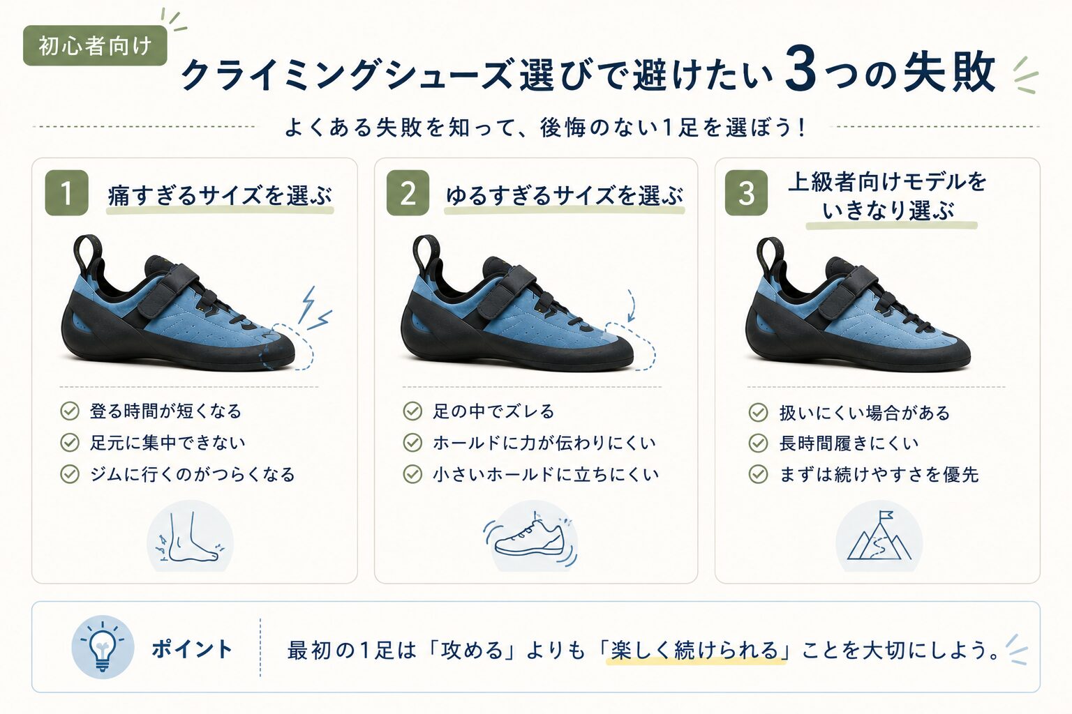 クライミングシューズよくある失敗、ミス